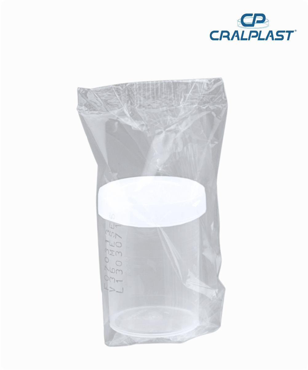 Coletor de urina 50mL  com pá individual tampa branca