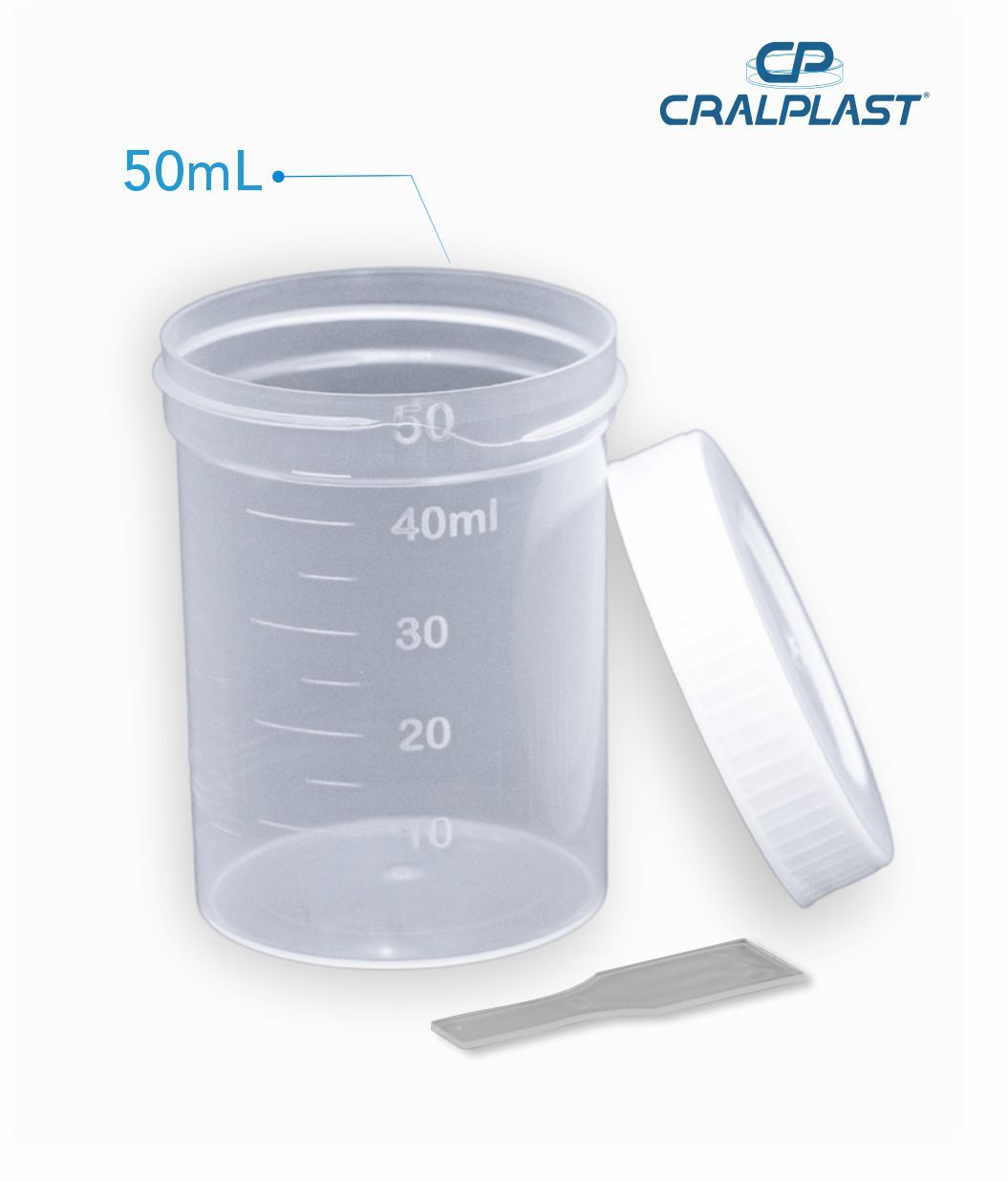 Coletor de urina 50mL com pá tampa branca