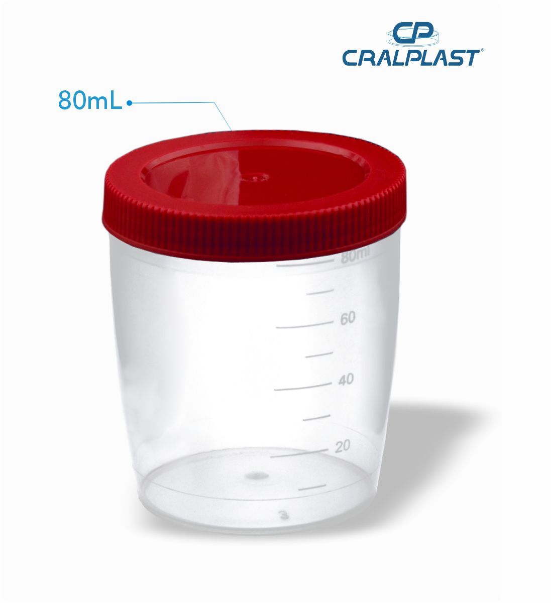 Coletor de urina 80mL sem pá estéril individual  tampa vermelha