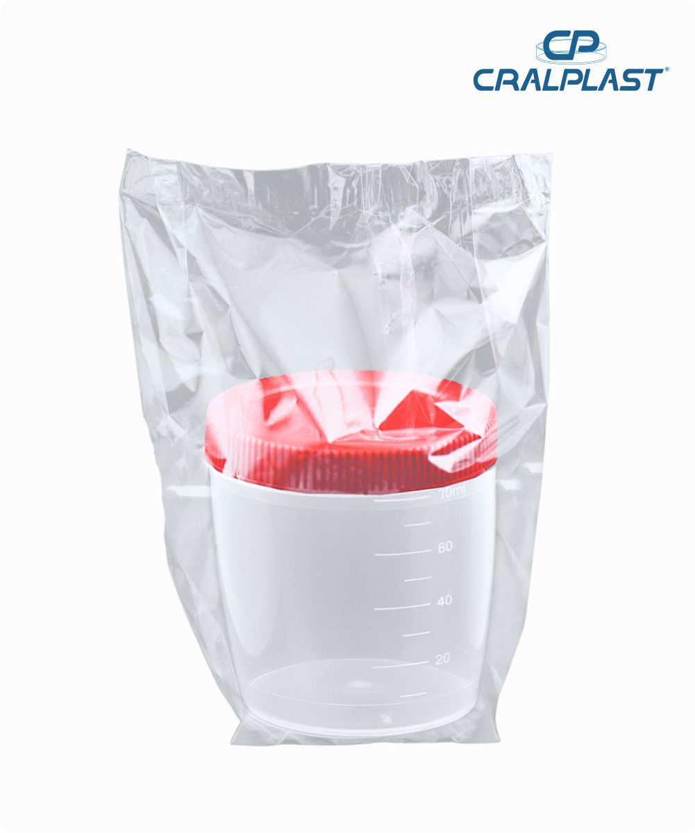 Coletor de urina 80mL individual  tampa vermelha