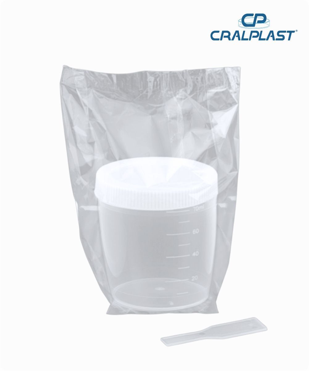 Coletor de urina 80mL com pá individual  tampa branca