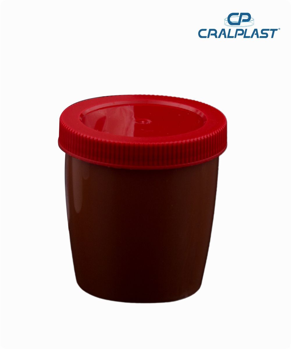 Coletor de urina 80mL sem pá opaco tampa vermelha