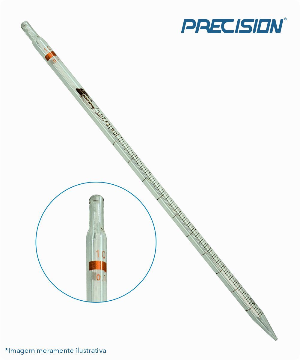Pipeta sorológica de vidro 10mL graduada 1/10