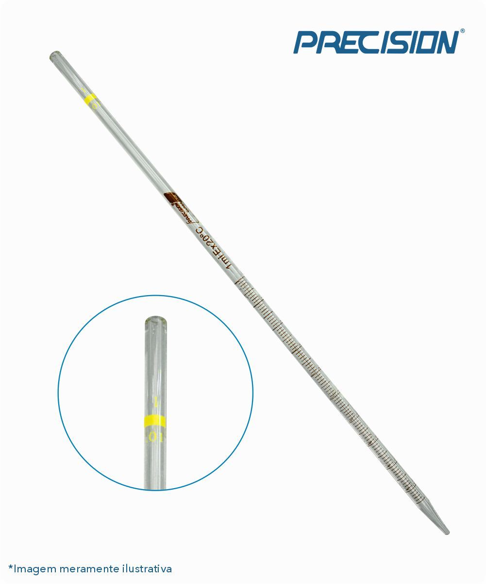 Pipeta sorológica de vidro 1mL graduada 1/100
