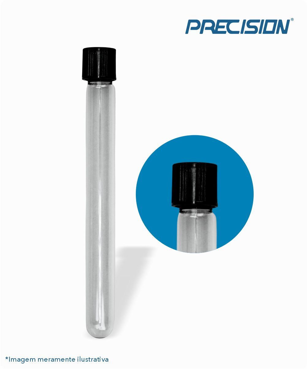 Tubo de vidro 20mmx200mm com tampa rosca baquelite