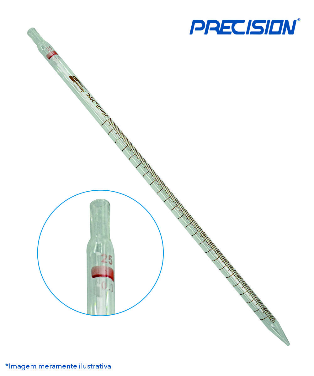 Pipeta sorológica de vidro 25mL graduada 1/10