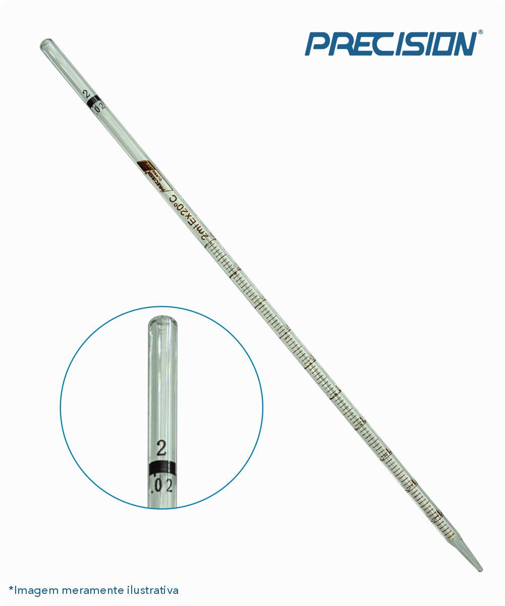 Pipeta sorológica de vidro 2mL graduada 1/50