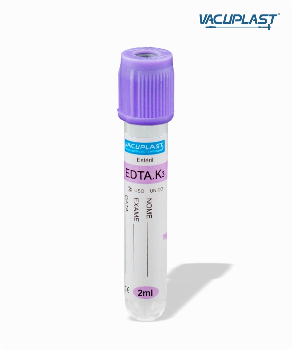 Tubo para coleta de sangue a vácuo com  EDTA K3  2mL