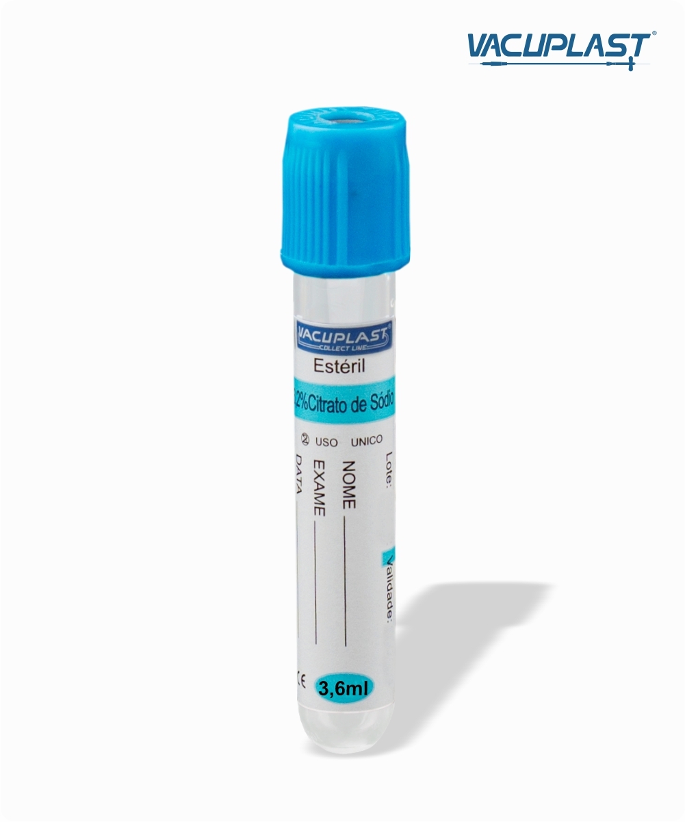 Tubo para coleta de sangue a vácuo com  citrato de sódio  3,6mL