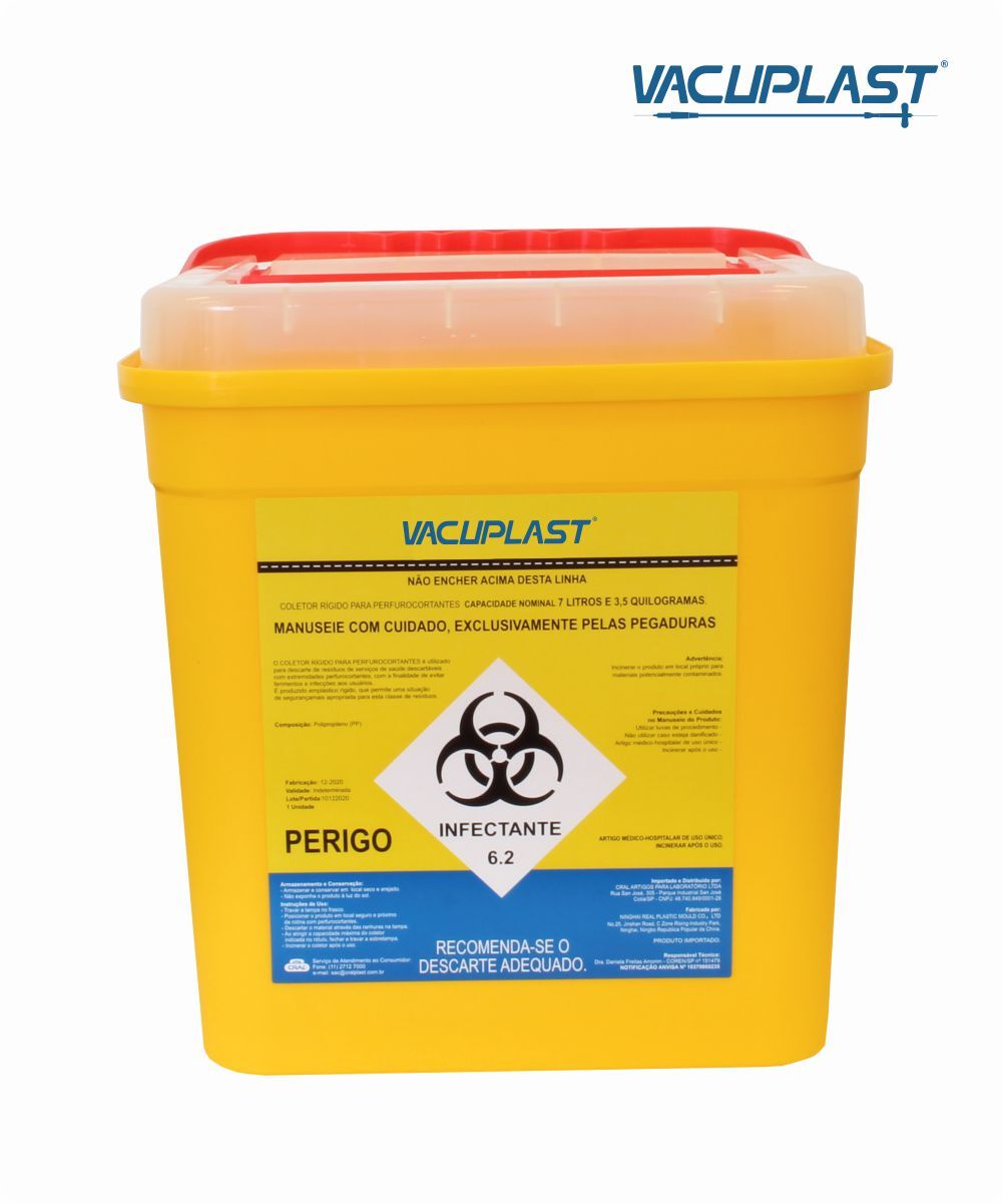 Coletor rígido para perfurocortante 7 litros