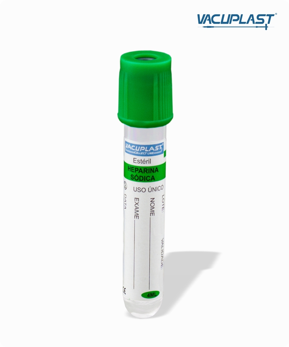 Tubo para coleta de sangue a vácuo VIDRO com heparina 4mL