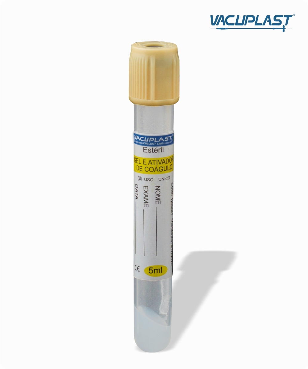Tubo para coleta de sangue a vácuo VIDRO com gel e ativador de coágulo 5mL
