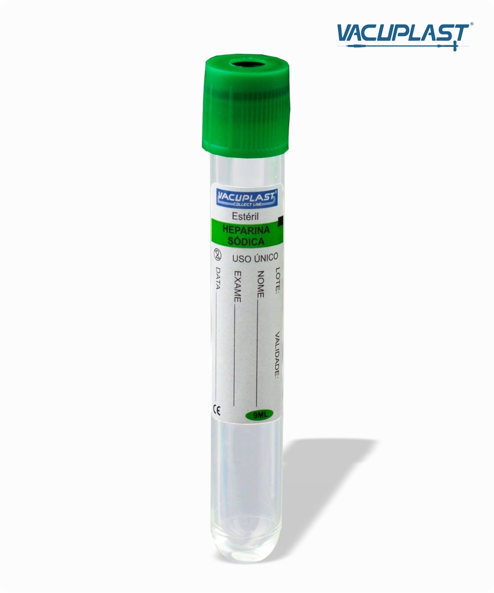 Tubo para coleta de sangue a vácuo VIDRO com heparina 9mL