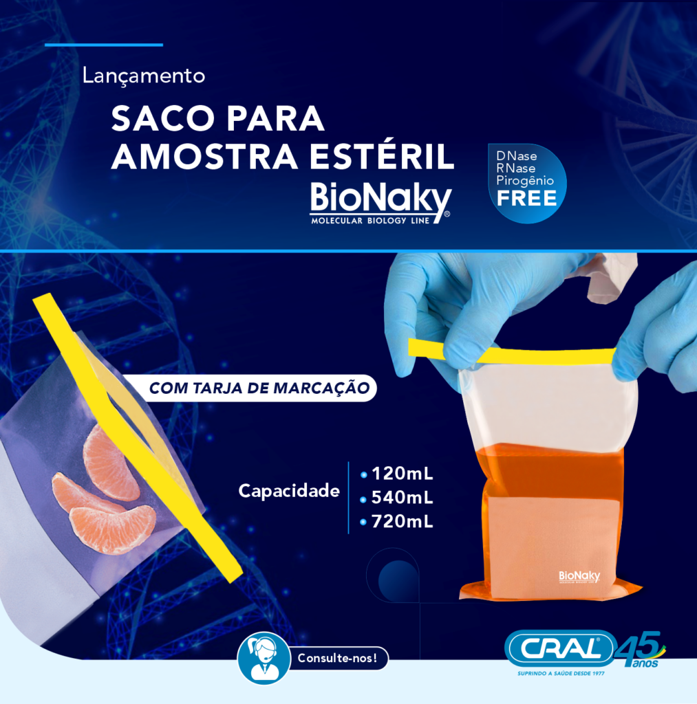 Saco para amostra estéril com tarja de marcação